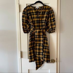 GANNI brown plaid print mini dress WITH POCKETS sz 38